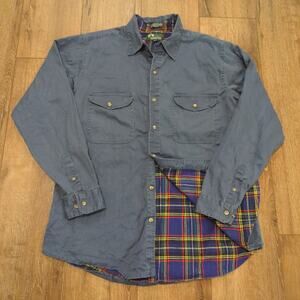 VTG Timber Trail Men's Large Flannel Lined Button Up Shirt Navy Blue Retro Hike